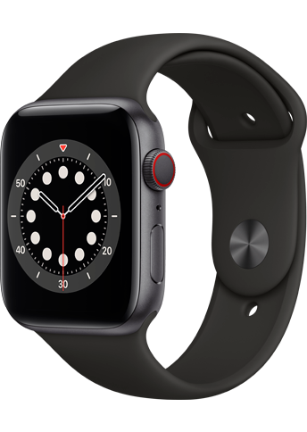 Apple Watch 6 - 44mm Space Grey Aluminium Case - Black Sport Band - 4G