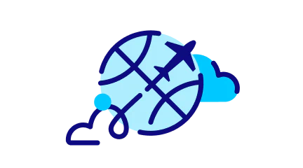 Stregtegning af en globus med et fly, der symboliserer roaming under rejser.